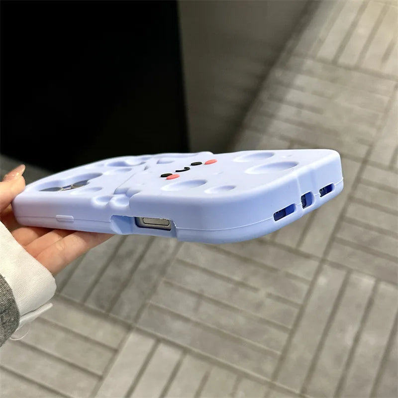 Korean Cartoon Blue Cheese Soft Silicone Phone Case For iPhone 17 16 15 14 13 Pro Max Plus Kawaii Shockproof Protective Cover