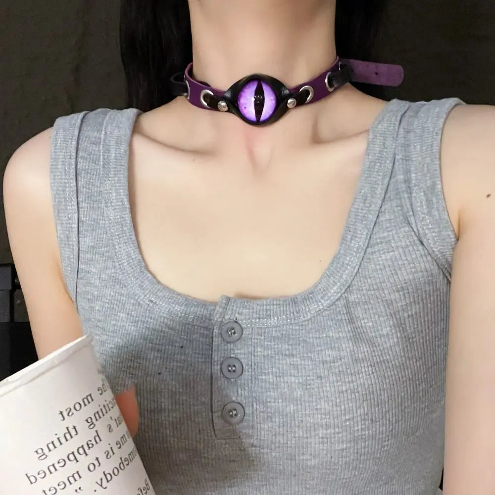 Fashion Evil Eyes Leather Choker Punk Aesthetic Harajuku Women Jewelry Grunge Rock Goth Necklace