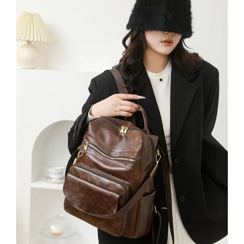 Backpack Purse for Women pu Large LadiesFashion Tassel Pu Leather Travel Backpack Purse Designer Ladies Shoulder Bags Waterproof