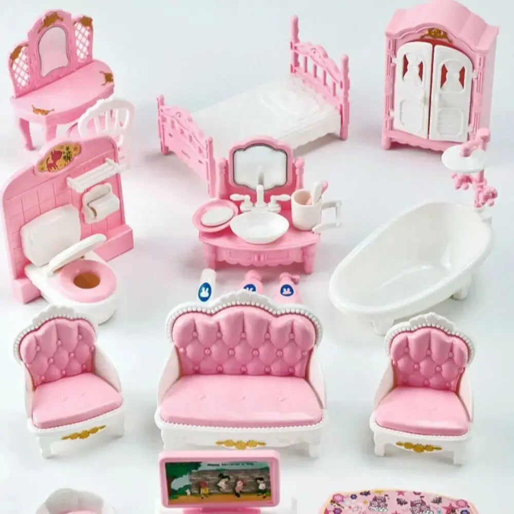 10-Piece Pink Miniature Dollhouse Furniture Set