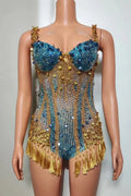 High Street Sexy Sequins Rhinestone Performance Women Outfit Luxury Dancer Singer Stage Costume Fashion Celebrity Bodysuit