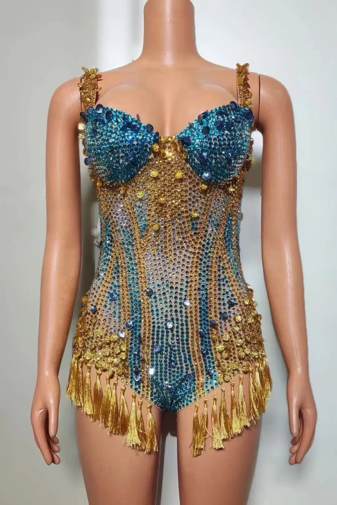 High Street Sexy Sequins Rhinestone Performance Women Outfit Luxury Dancer Singer Stage Costume Fashion Celebrity Bodysuit