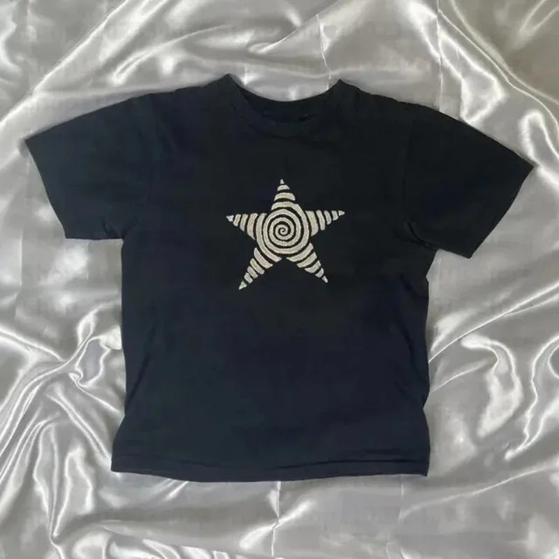 Grunge Star Print Y2K Crop T-Shirt