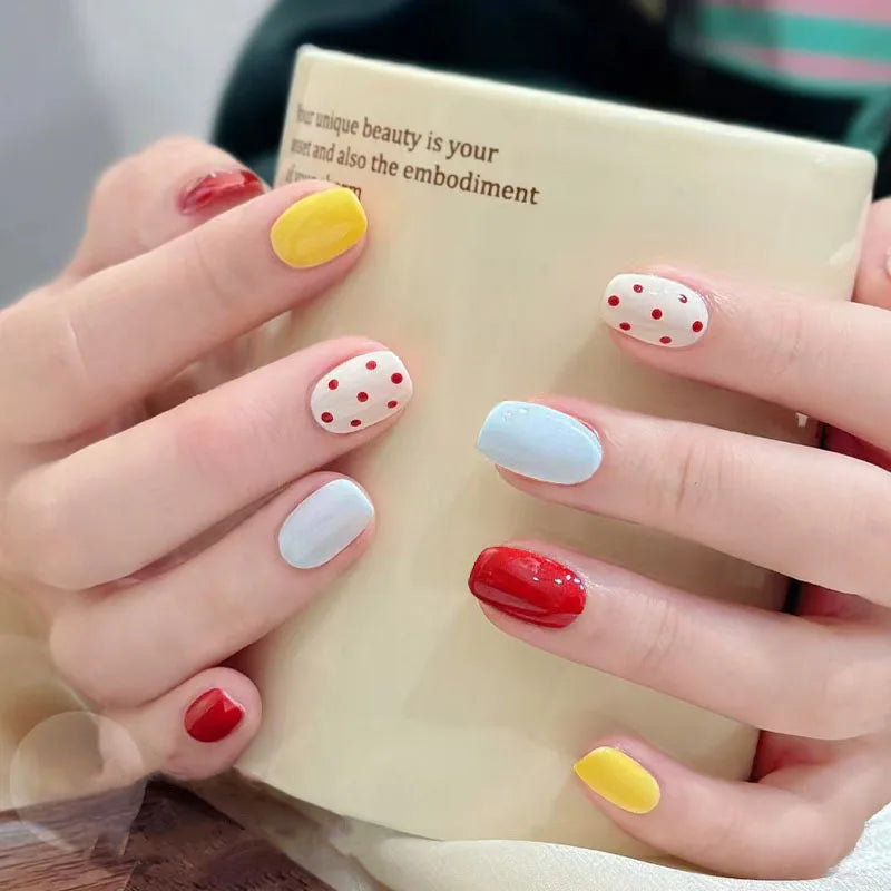 Dopamine-Style Cute Short Press-On Nails – 30 Pieces