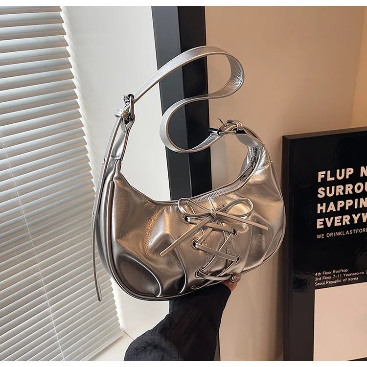 Y2K Shiny Bow Shoulder Bag