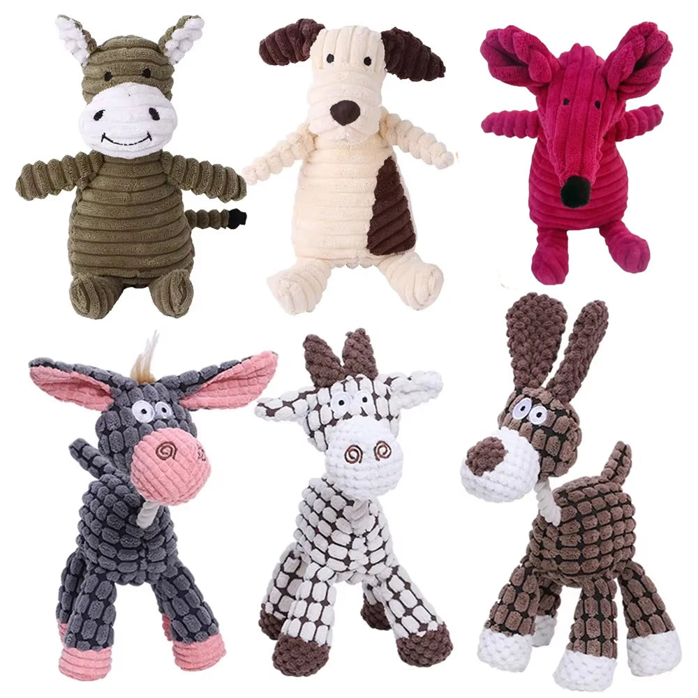 Corduroy Animal Squeaky Dog Toy