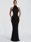 Sibybo Sexy Backless Bodycon Elegant Maxi Dress Women Fashion Sleeveless Half High Collar Draped Ruched Evening Party Dresses