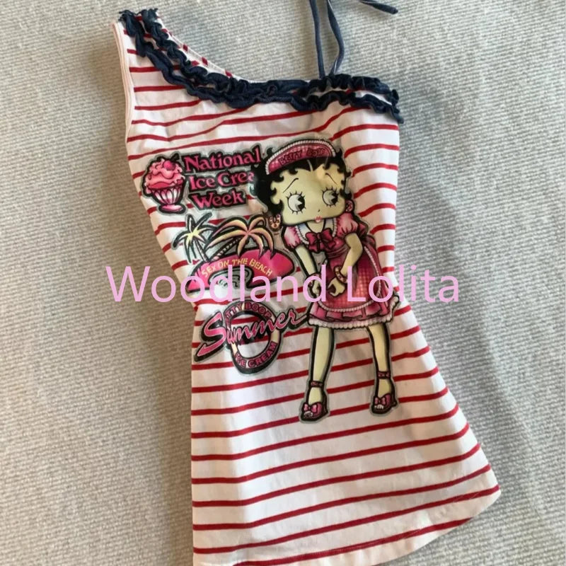 Striped Y2K Halter Camisole Crop Top