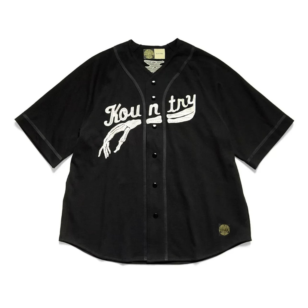 KAPITAL Hirata and Hongri Casual Bone Embroidery Letter Loose Baseball Short Sleeved Shirt for Men Japan Style