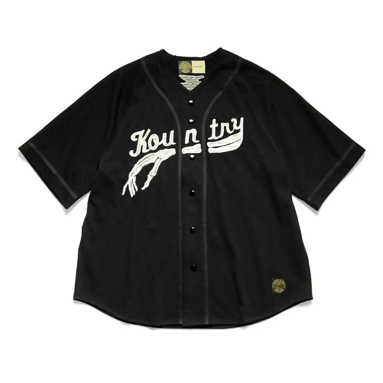 KAPITAL Hirata and Hongri Casual Bone Embroidery Letter Loose Baseball Short Sleeved Shirt for Men Japan Style