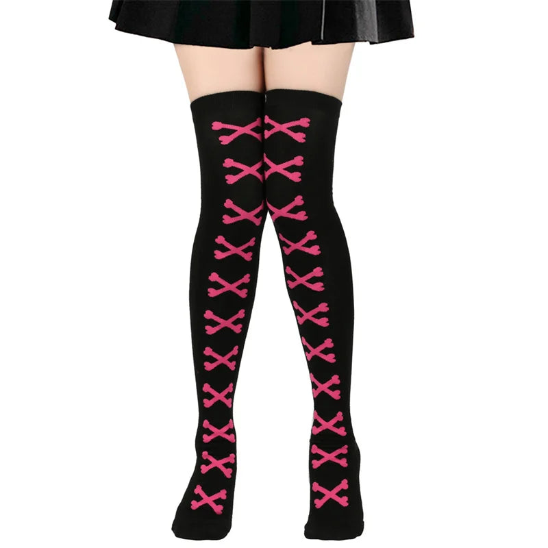 Women's Thigh High Socks Over the Knee Cable Knit Boot Socks, Crossed Bones Long Warm Fashion Leg Warmers Winter