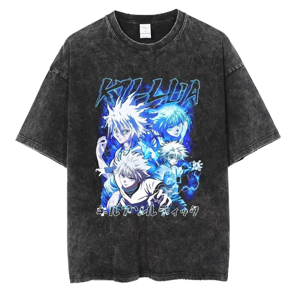 HUNTER×HUNTER T Shirt Kurapika Manga Tshirt Men Women Hip Hop Washed Cotton T-shirt Clothing Summer Short Sleeve Tees Streetwear