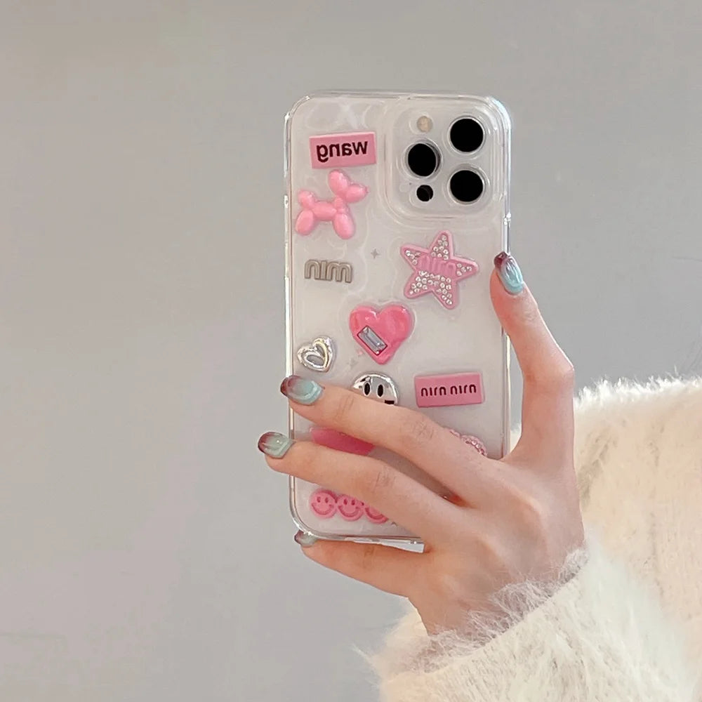 3D Heart & Star Glitter Phone Case for iPhone