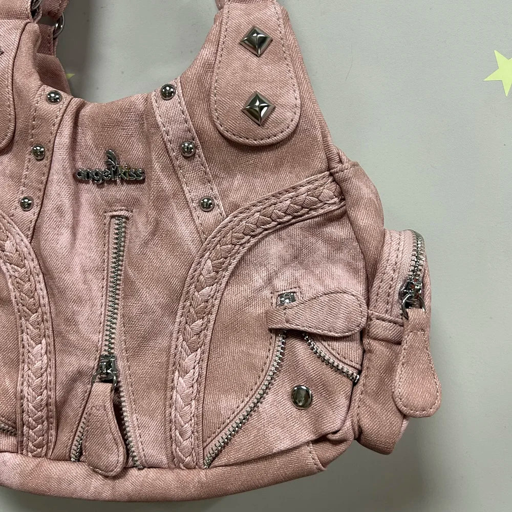 Y2K Washed Faux Leather Hobo Bag