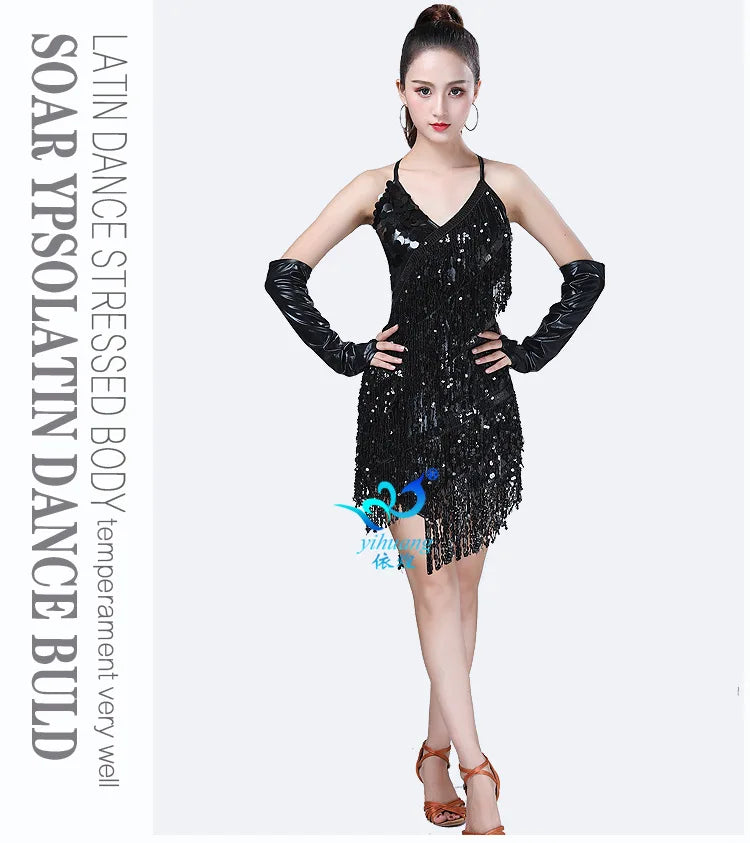 Women's Sequin Tassel Latin Dance Mini Dress