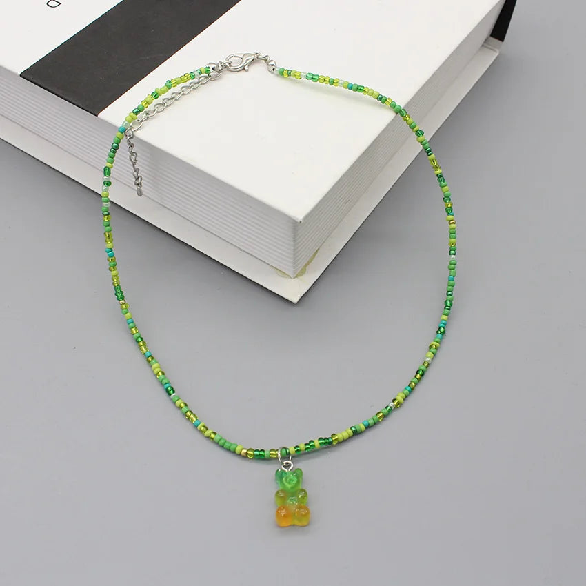 Women's Colorful Seed-Bead Gummy Choker Necklace