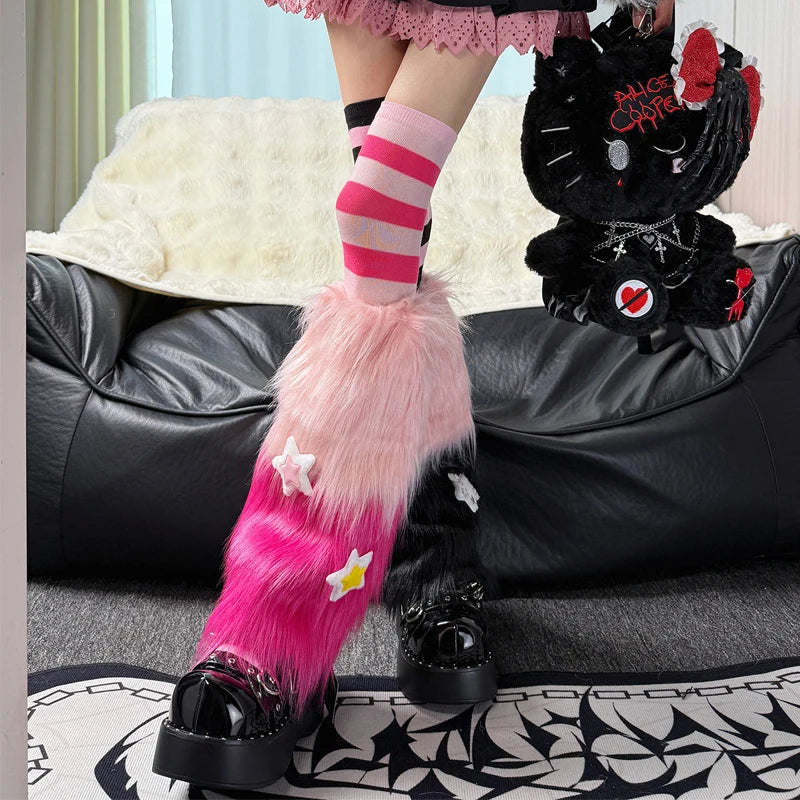 Pink Faux-Fur Y2K Boot-Cover Leg Warmers