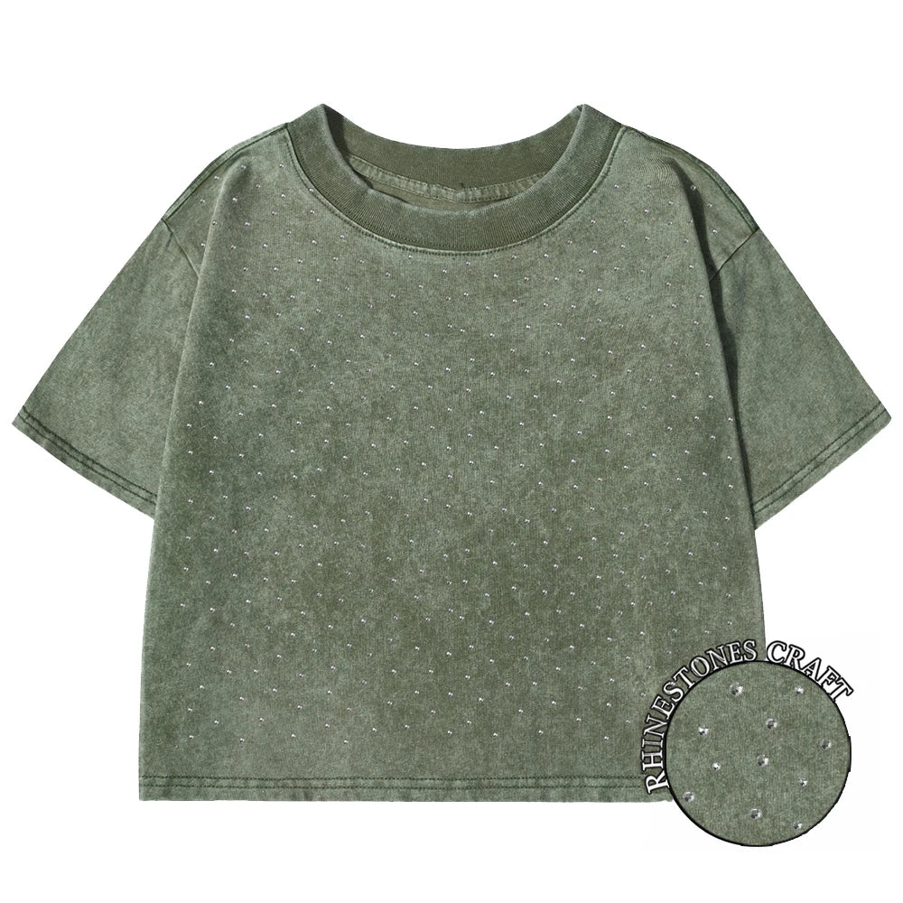 100% Cotton Washed O-Neck Crop T-Shirt