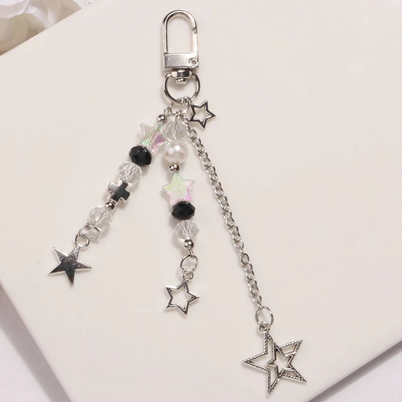 Goth Y2K Star & Pearl Beaded Phone Charm