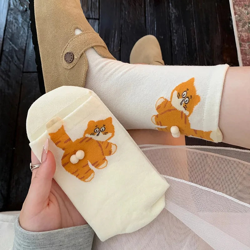 1/3 Pair Three-Dimensional Cat Printed Men Female Mid Tube Socks Soft Comfortable Sweat Absorbing Breathable Casual Couples Sock
