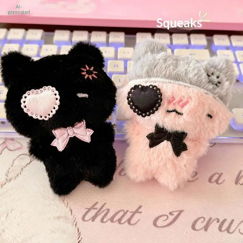 Plush Black & Pink Cat Bag Charm Keychain