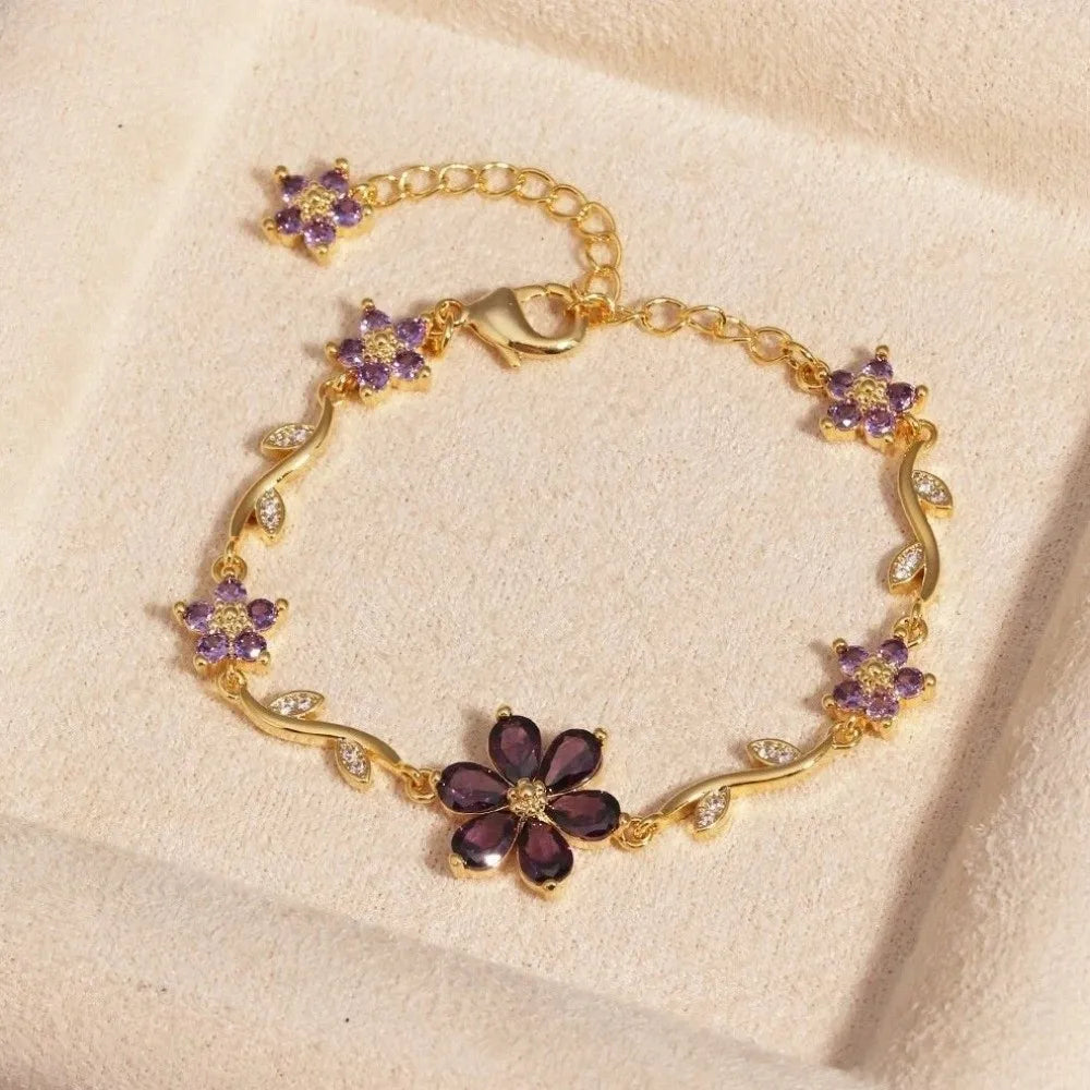Multicolor Crystal Flower Chain Bracelet