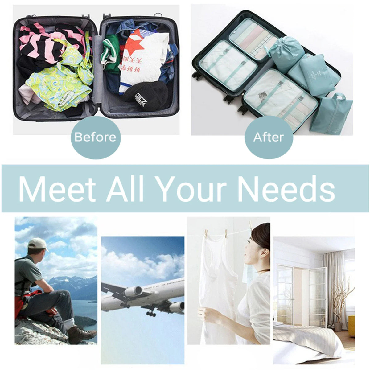 7-Piece Mesh Travel Packing Cube Set with Shoe Bag