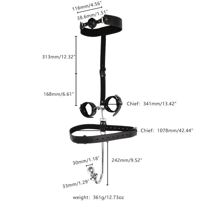 BDSM Cuffs, Anal Hook, Gag & Collar Set