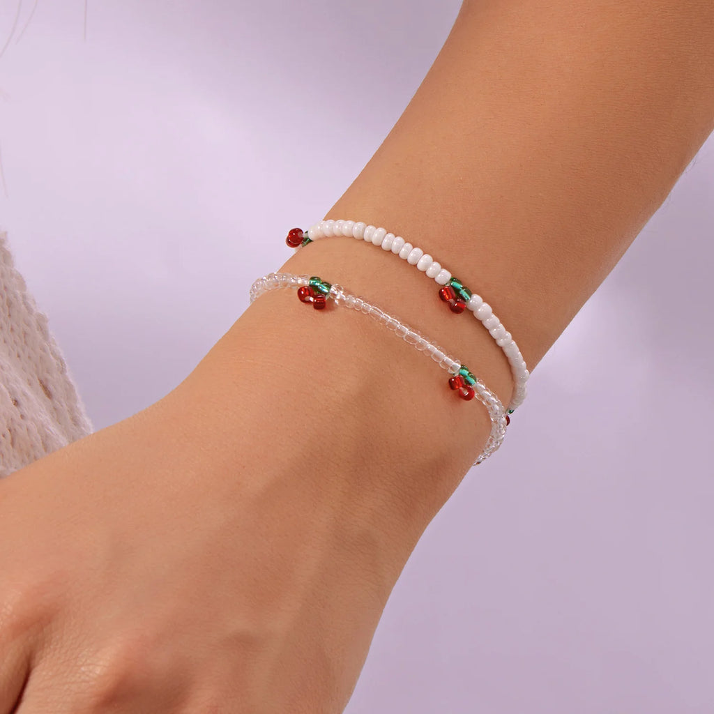 Red Cherry Beaded Charm Bracelet