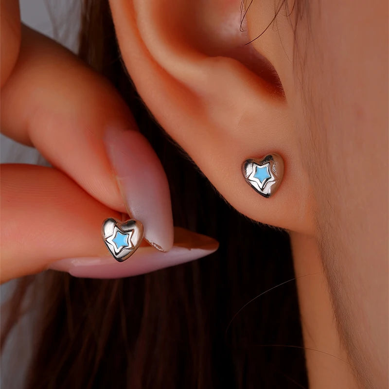 S925 Silver Heart & Blue Star Earrings