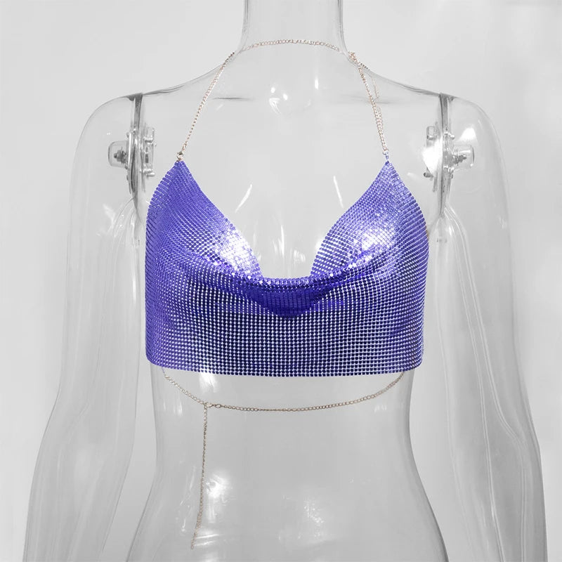 Women's Metallic Halter Crop Top