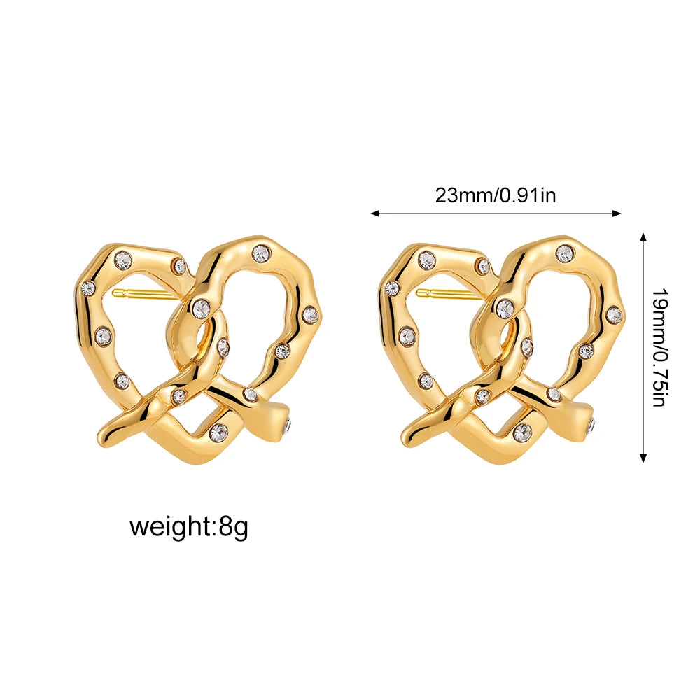 18K Gold-Plated CZ Bow & Heart Stud Earrings