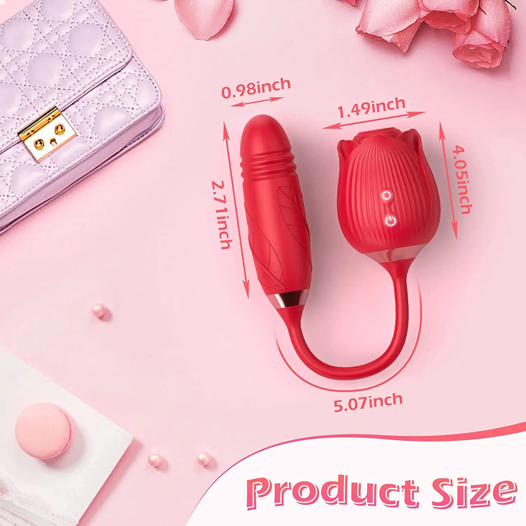 Rose Sex Toy Dildo Vibrator 3In1 Rose Sex Stimulator for Women with 10 Sucking And Thrusting Dildo G Spot Vibrators