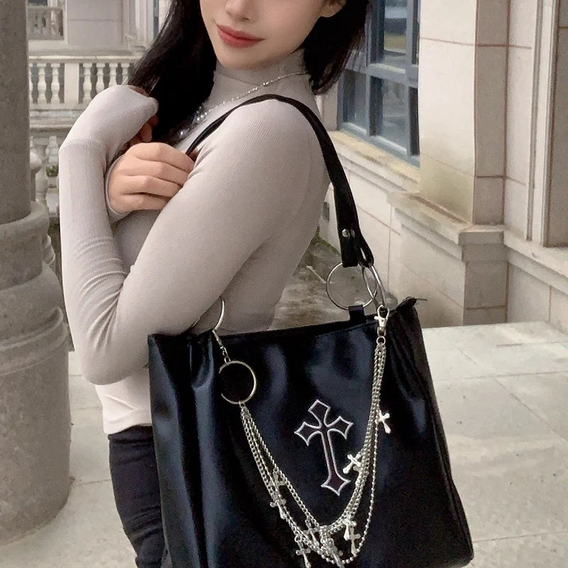 Gothic Chain Faux Leather Tote Bag