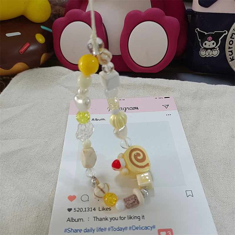 Korean Y2K Cake & Flower Beaded Phone Chain