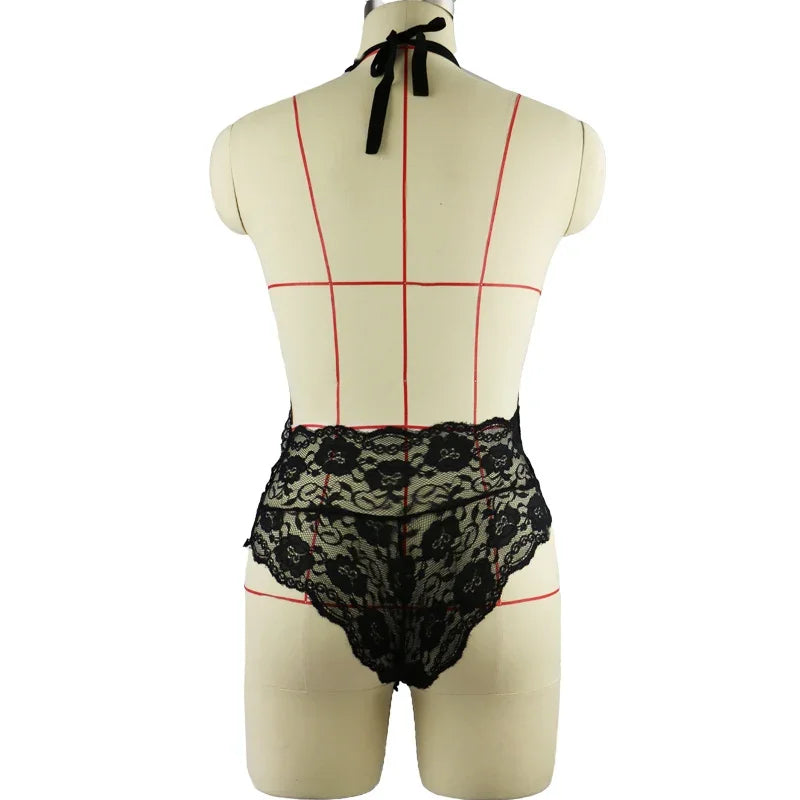 Lingerie Women Lace Babydoll Dress With Thongs Sleeveless Babydoll V-neck Nightdress Exotic Costumes Transparent Porn