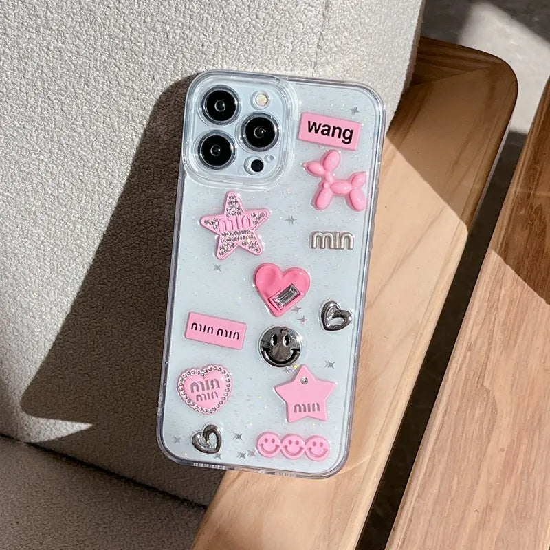 3D Heart & Star Glitter Phone Case for iPhone