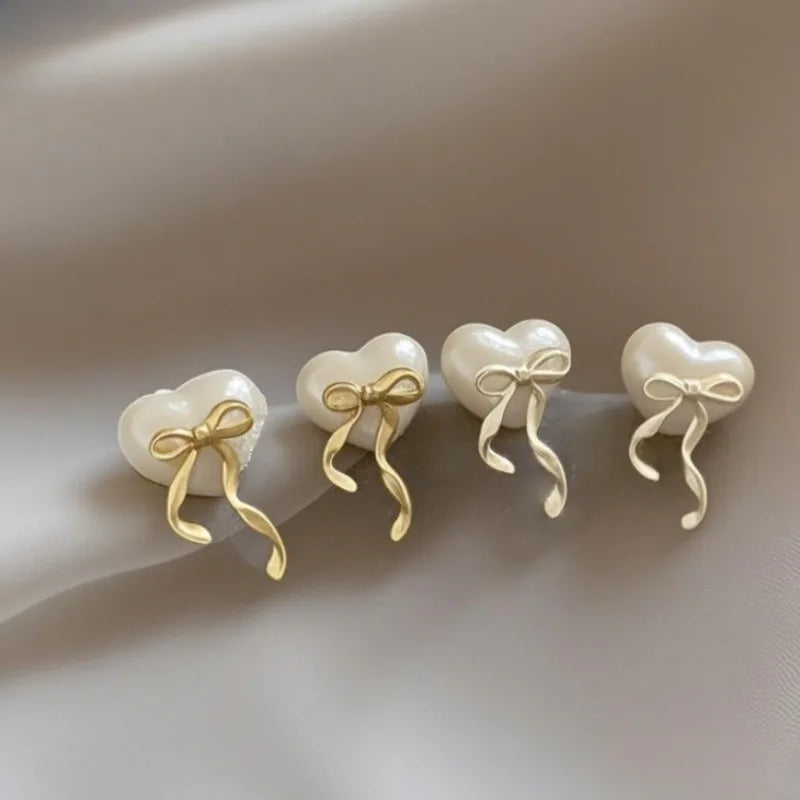 Heart-Shaped Bow Stud Earrings