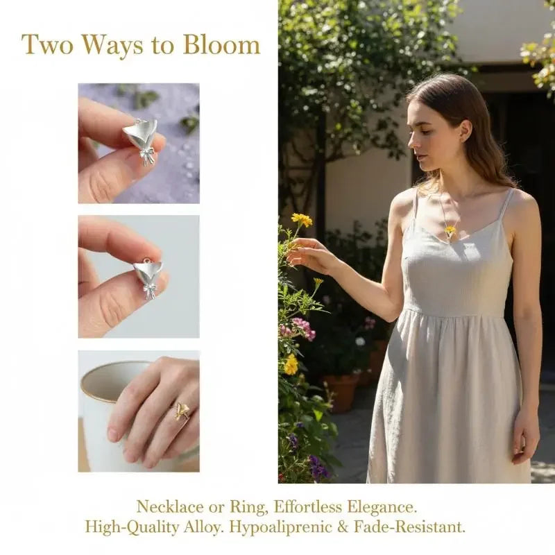 Bouquet Wrapping Jewelry Set Flower Inserted Necklace Earrings Rings Clavicle Chain for Wedding Gifts Decoration