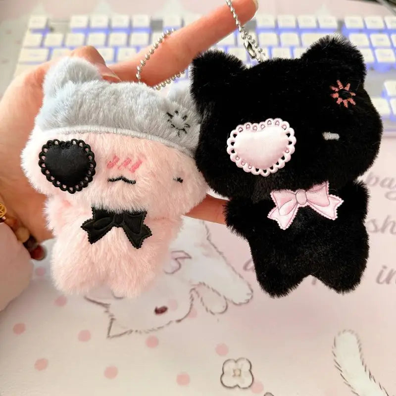 Plush Black & Pink Cat Bag Charm Keychain