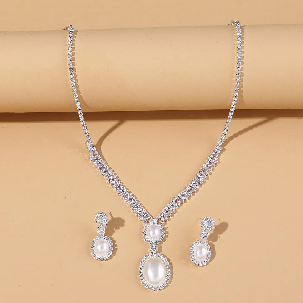 Jewelry wholesale fashion new necklace earrings bracelet set shiny bride jewelry set collarbone necklace