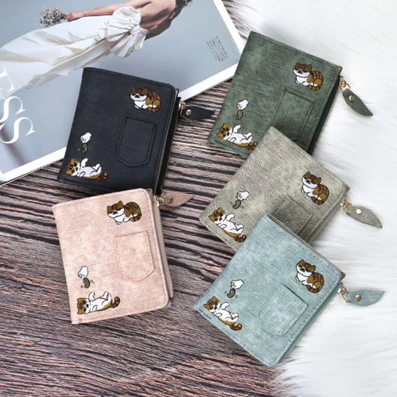 1pc  Cute Cartoon Purse, Cat Pattern Large Capacity Wallet, PU Leather Storage Card Holder
