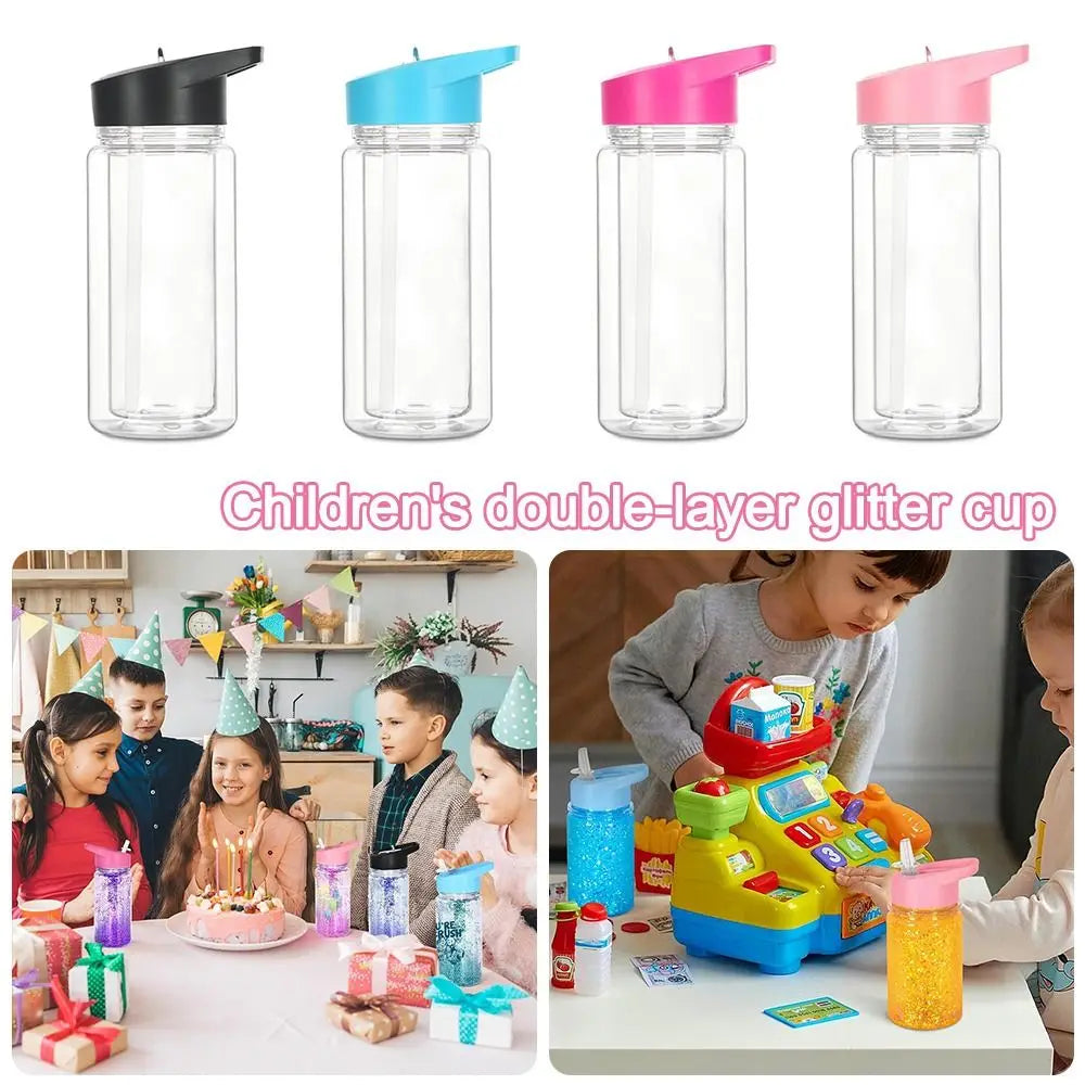 NEW 300ml Capacity Snow Globe Tumbler Break-Resistant Double Layers Water Bottles Reusable Pre-Drilled Plastic Tumbler Children
