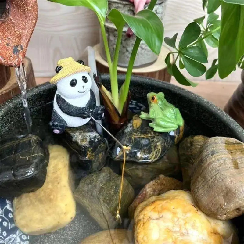 E8BD Funny Frogs Panda Fishing Figurine Resins Garden Statue for Outdoor Decoration and Landscaping Collectible Sculpture