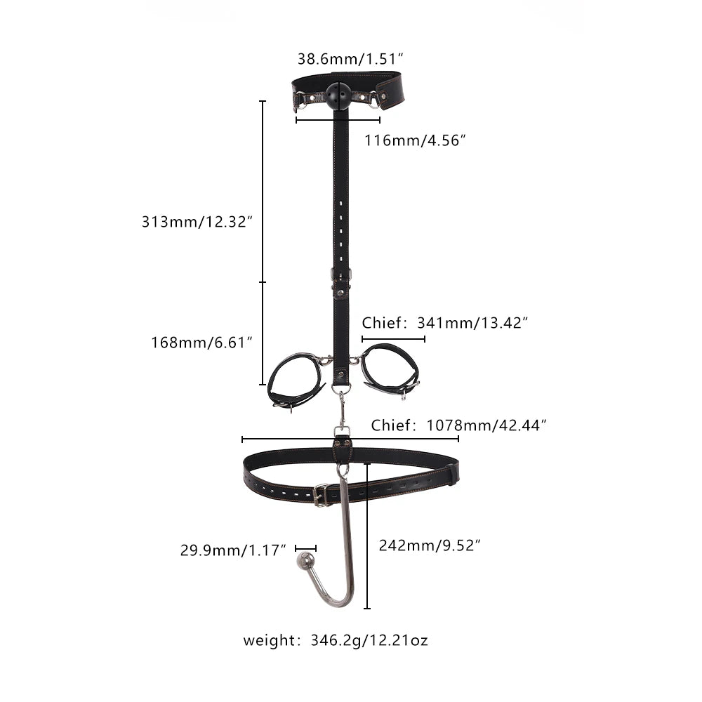 BDSM Cuffs, Anal Hook, Gag & Collar Set
