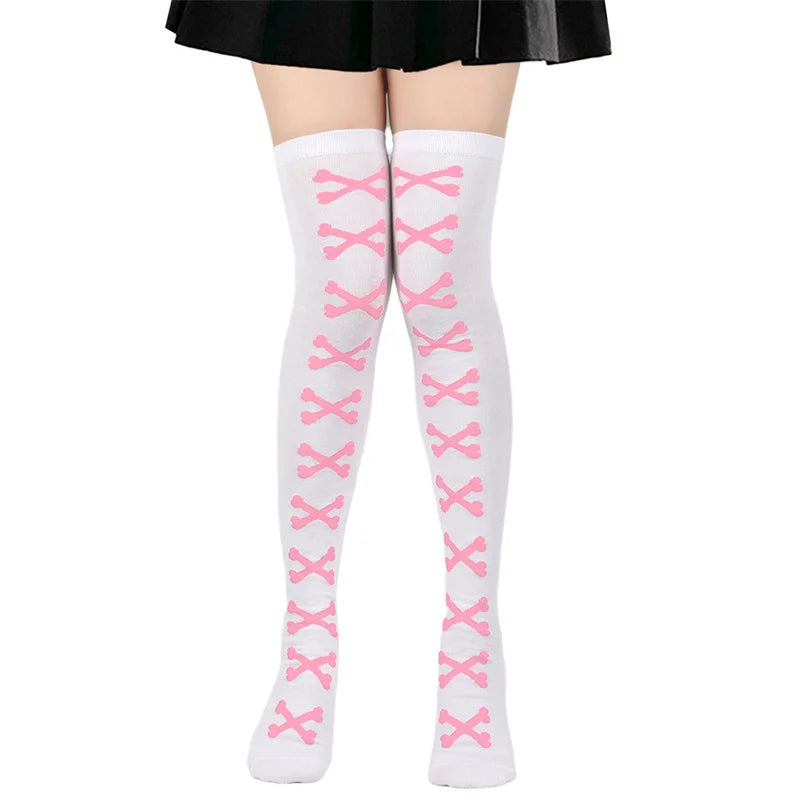 Women's Cable-Knit Crossbones Thigh-High Socks