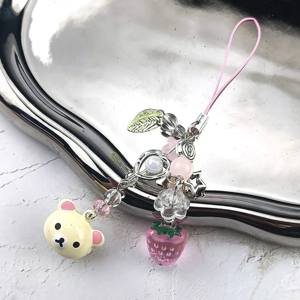 Rilakkuma Bear Bell Beaded Phone Charm