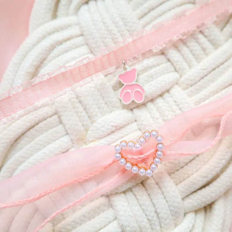 Pink Star, Bow & Bear Lace Choker Necklace