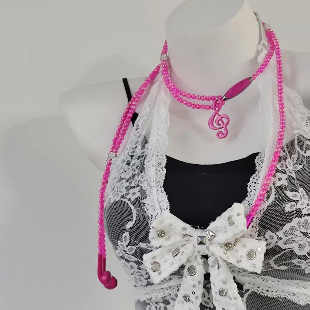 Kawaii Music Note Bead Necklace with Earphone Charm
