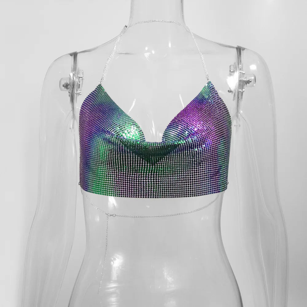 Women's Metallic Halter Crop Top